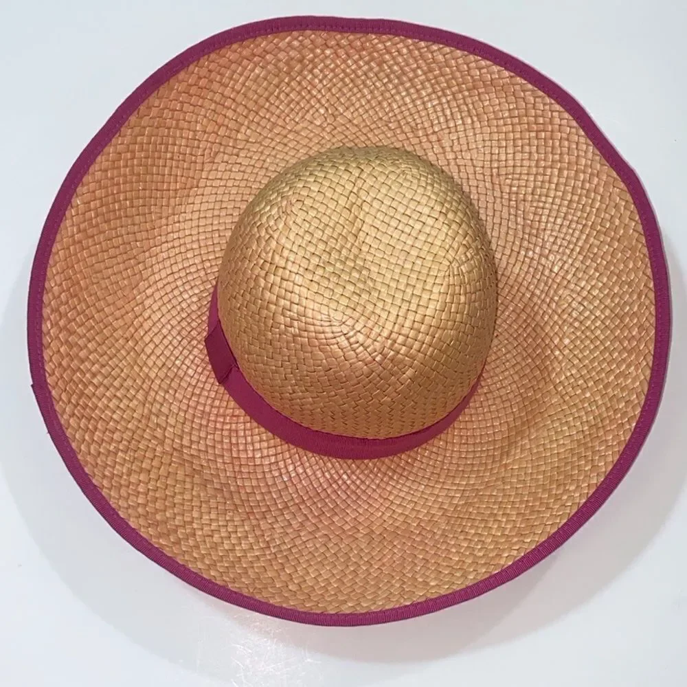 VTG, 💯 Natural Strew Made In Italy Elegant Chic Women’s Hat Pink And Tan